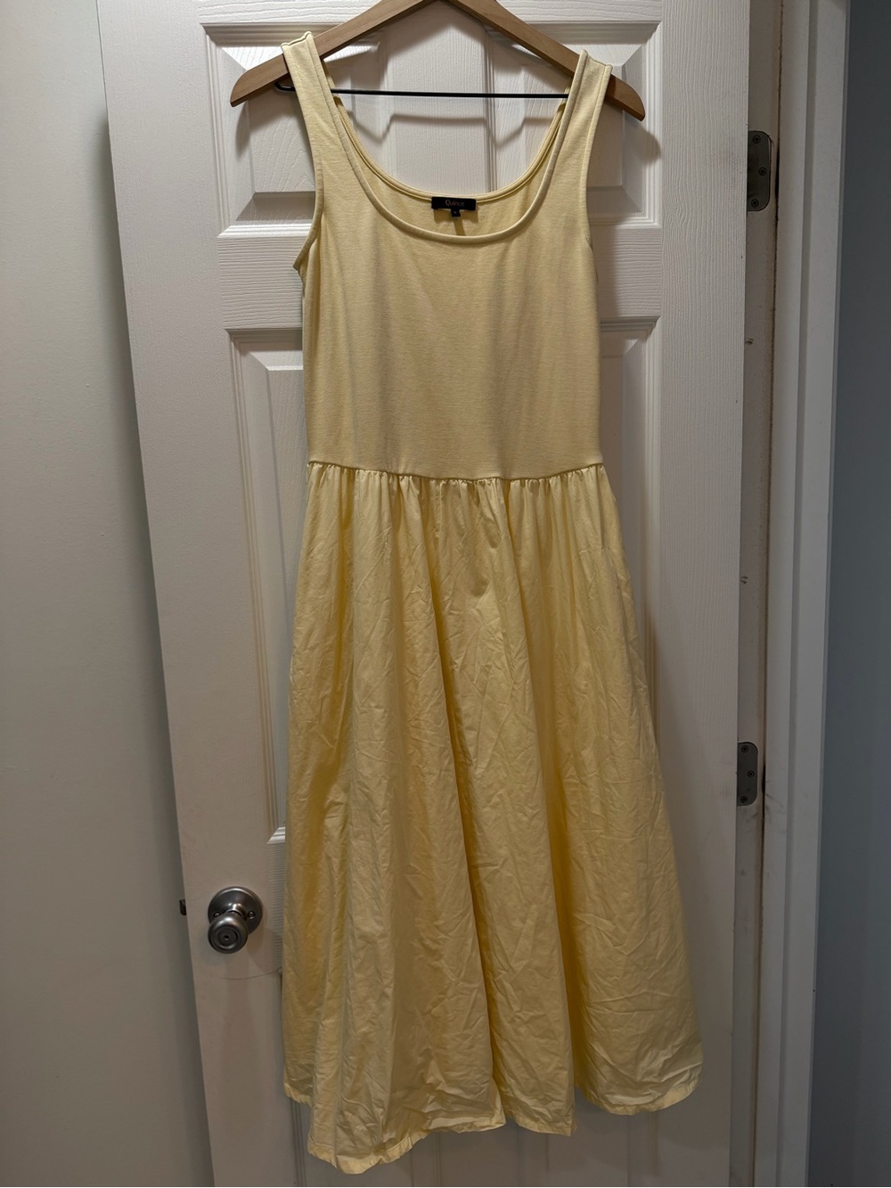 Quince Cotton Mixed Media Tank Dress Pale Custard Yellow Small - Picture 3 of 10